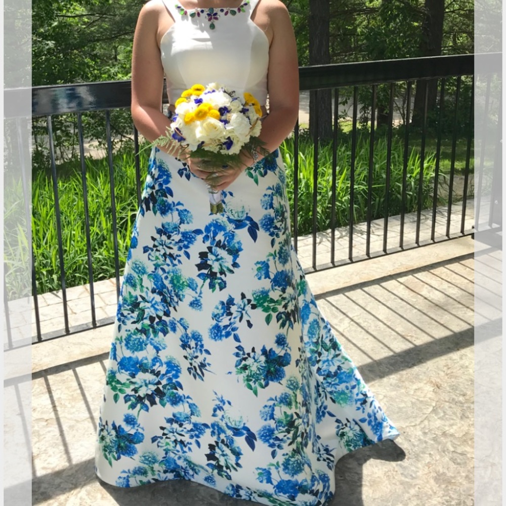 Two piece Mac Duggal prom dress